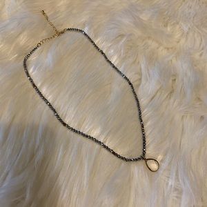 Gunmetal Grey Sparkly Pretty teardrop Necklace